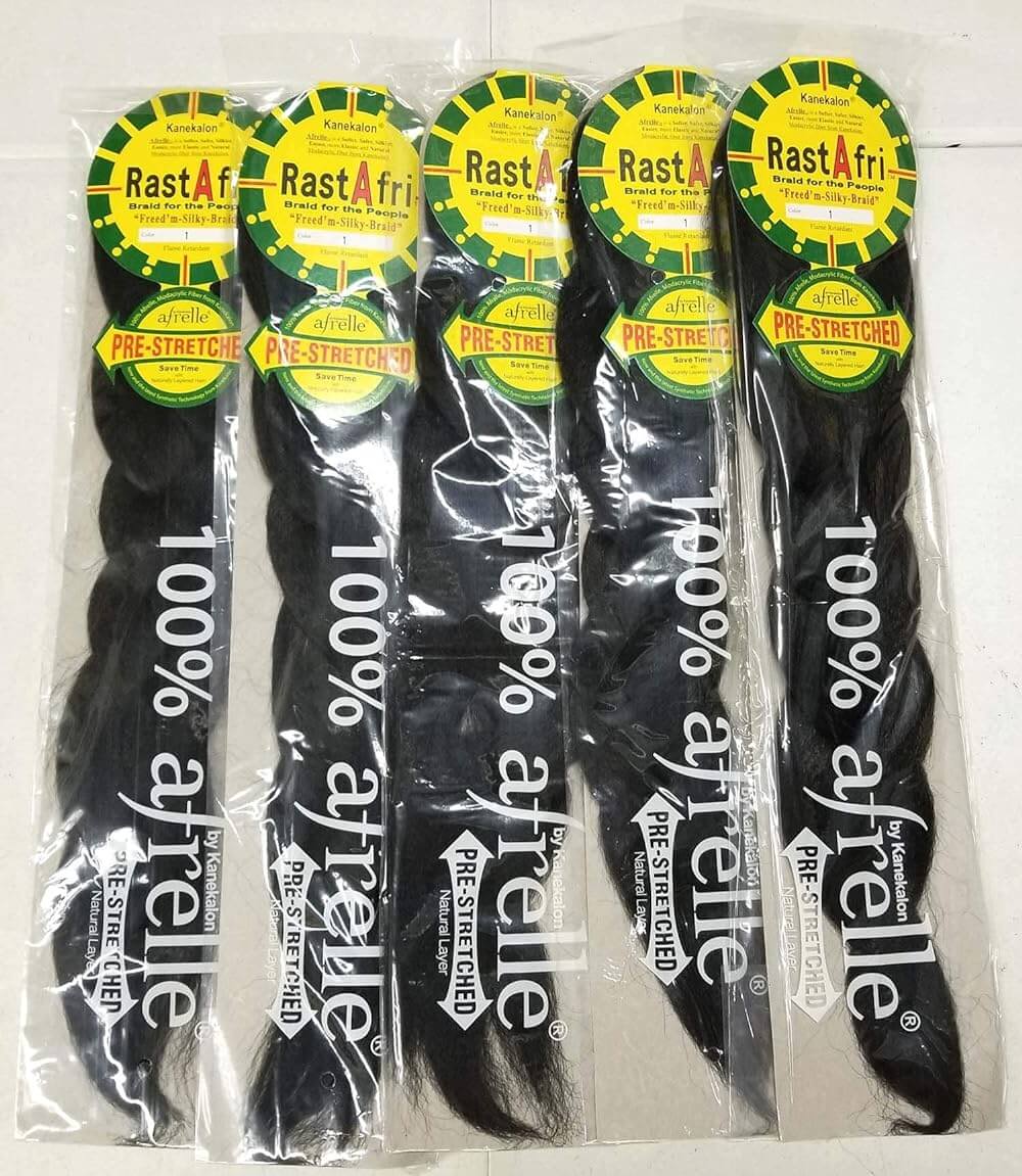 Pack of 5 Rastafri Pre Stretched Silky Braiding Hair 1b off Black